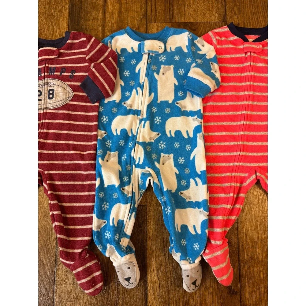 Carters‎ Baby Boy 6 Months Sleepers Fleece Pajamas Outfits Clothes Lot Football